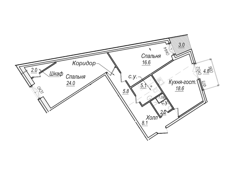 2-комнатная квартира 85.3 м², 6/8 эт., Комплекс апартаментов «Meltzer Hall»